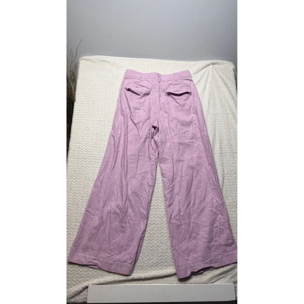 Banana Republic Pink Lavender Linen Wide Leg Pleated Pants Size 8 High Rise